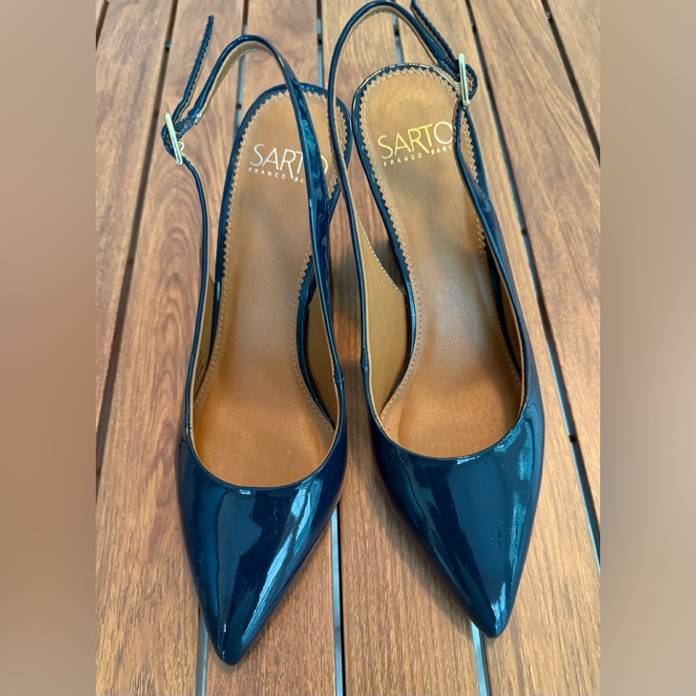 Franco Sarto Women's Navy Blue Patent Slingback Heels - Size 7M